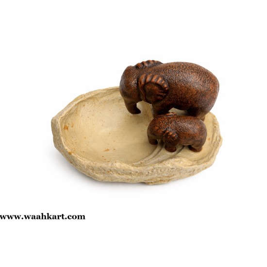 Brown Elephant Pair Floating Pot / Urli