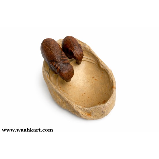 Brown Elephant Pair Floating Pot / Urli