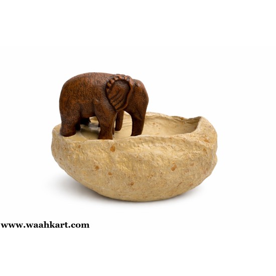Brown Elephant Pair Floating Pot / Urli