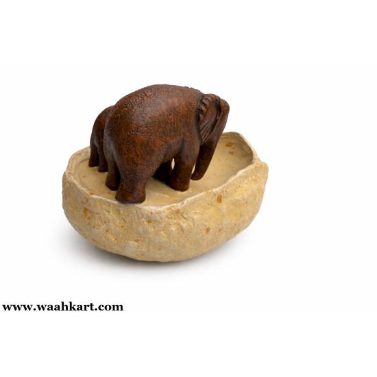 Brown Elephant Pair Floating Pot / Urli
