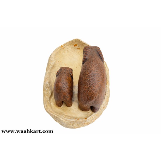 Brown Elephant Pair Floating Pot / Urli