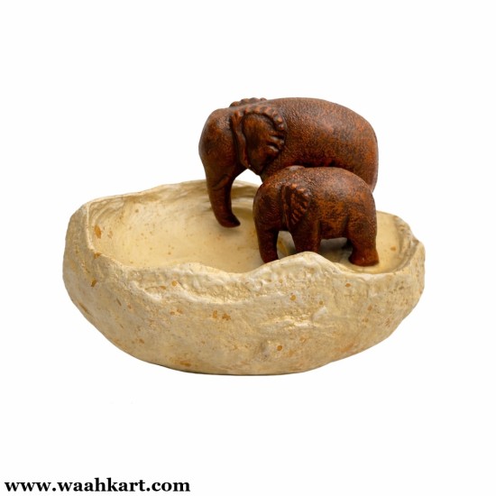 Brown Elephant Pair Floating Pot / Urli