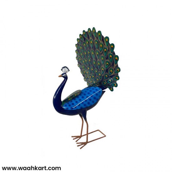 Attractive Peacock Fiber Statue with Open Feathers