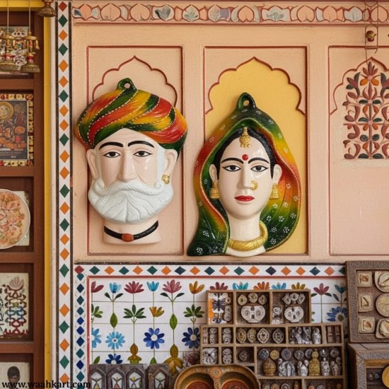 Multicolor Gujarati Couple Face Wall Hanging