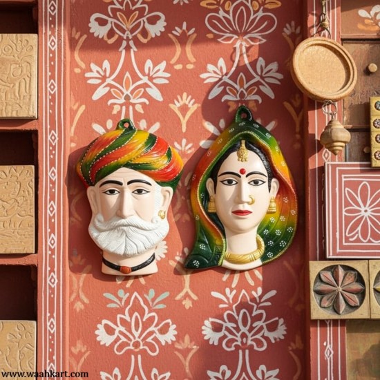 Multicolor Gujarati Couple Face Wall Hanging