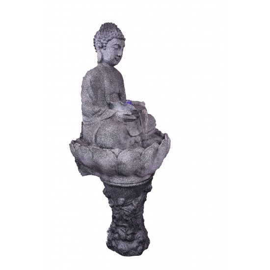 Stone Look Buddha Statue With Lotus Base- Fountain