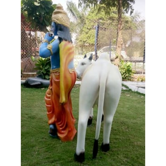 White Cow With Krishna