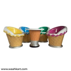 Ice Cream Shape - Set Of 1 Table And 4 Colourful Chairs