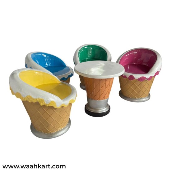 Ice Cream Shape - Set Of 1 Table And 4 Colourful Chairs