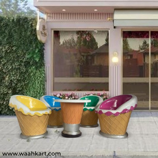 Ice Cream Shape - Set Of 1 Table And 4 Colourful Chairs