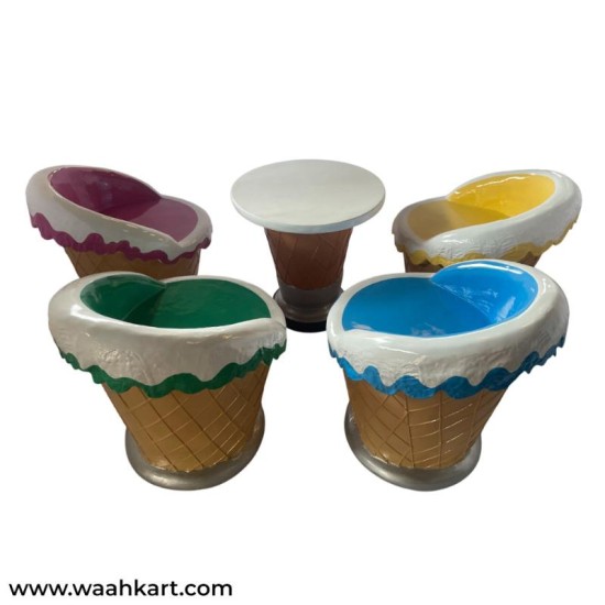 Ice Cream Shape - Set Of 1 Table And 4 Colourful Chairs