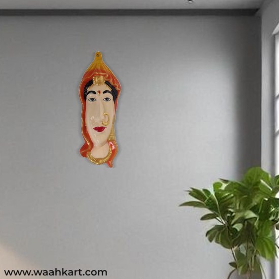Rajasthani Female Face Orange Wall Hanging