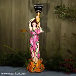 Traditional French Lady Statue Holding Lamp