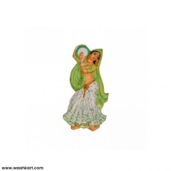 Village Lady Wall Hanging Playing Tambourine - Light Green