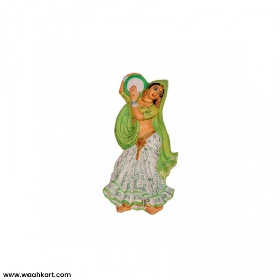 Village Lady Wall Hanging Playing Tambourine - Light Green