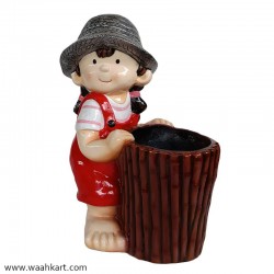 Cute Girl Planter - Red