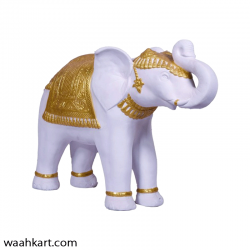 Designer Trunk Up Elephant Statue- Golden