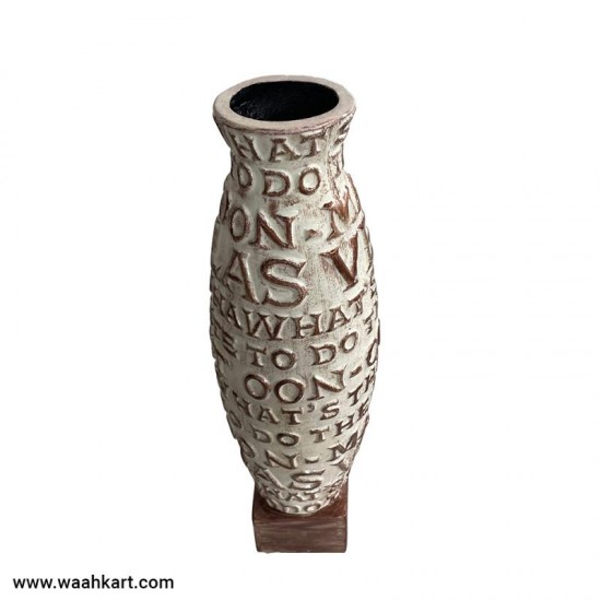 Alphabet Embossed Vase In White And Brown 