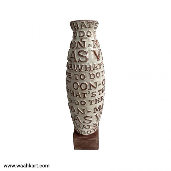 Alphabet Embossed Vase In White And Brown 