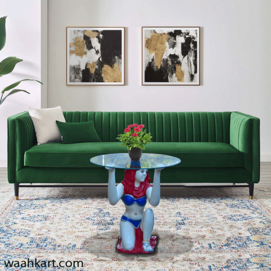 Blue Egyptian Lady Look Center Table (Without Glass)