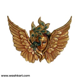 Elegant Wall Mural Face Carved Mask With Wings 