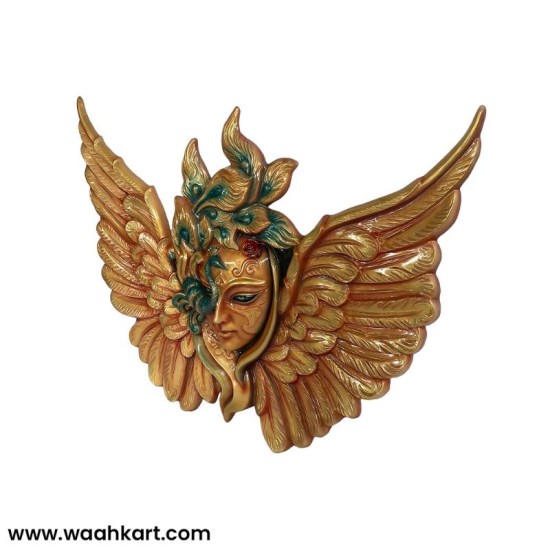 Elegant Wall Mural Face Carved Mask With Wings 
