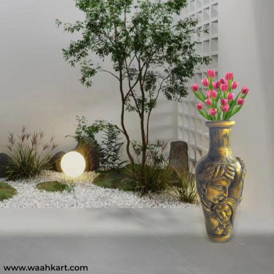 Golden Coloured Village Couple Face Vase