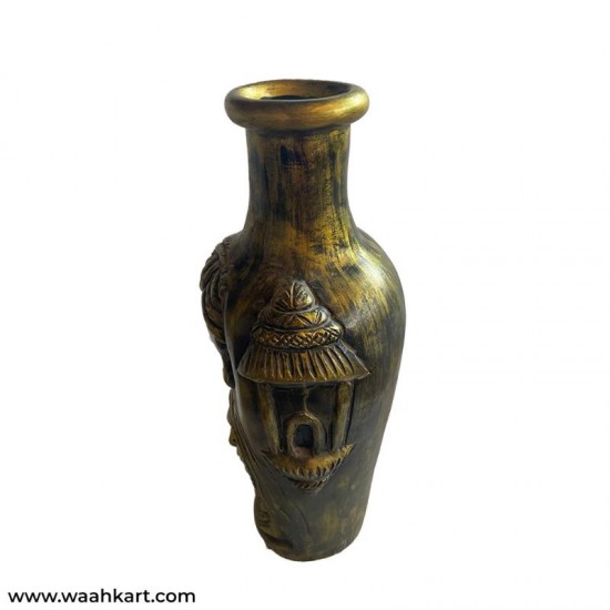 Golden Coloured Village Couple Face Vase