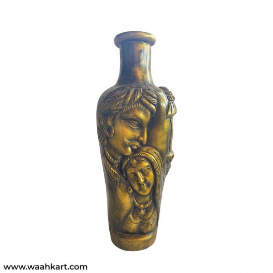Golden Coloured Village Couple Face Vase