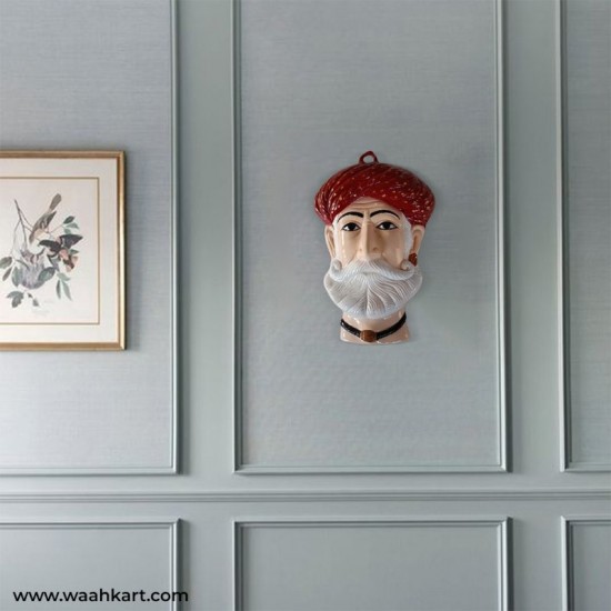 Gujarati Man Face Wall Hanging With Mahroon Pagdi