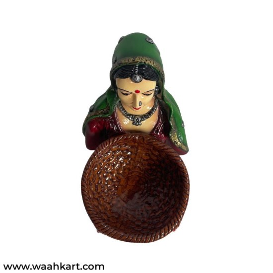 Lady Faced Statue With Small Basket