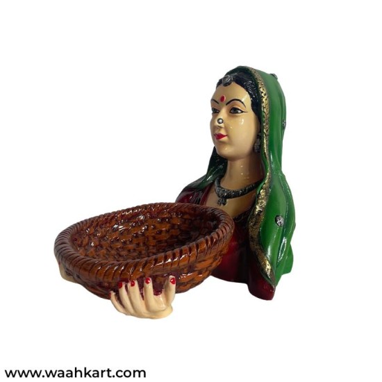 Lady Faced Statue With Small Basket