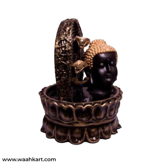 Lord Buddha Face Diya Fountain - Metallic Color