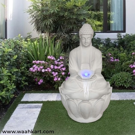 Meditating Buddha On Lotus Fountain In White Colour