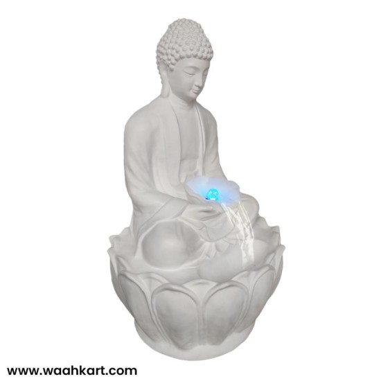 Meditating Buddha On Lotus Fountain In White Colour