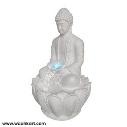 Meditating Buddha On Lotus Fountain In White Colour