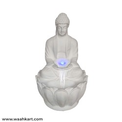 Meditating Buddha On Lotus Fountain In White Colour