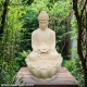 Meditating Off-White Buddha On Lotus Fountain