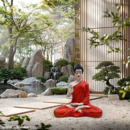 Spiritual Gautam Buddha Sitting Statue - Orange Shade