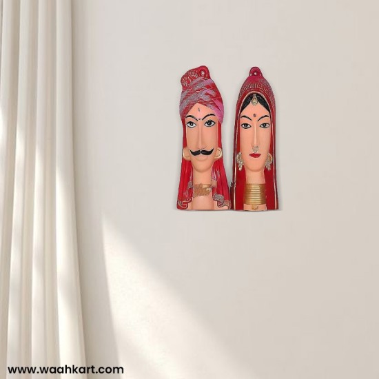 Pink Gujarati Couple Face Wall Hanging