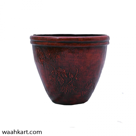 Engraved Leaves Red Planter