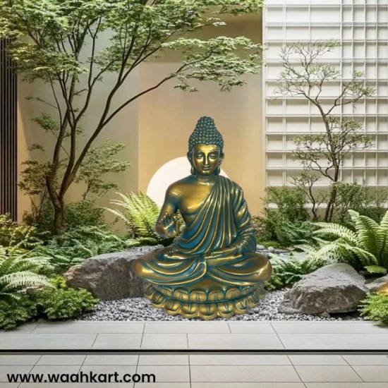 Sitting Buddha In Metallic Golden Blue Colour