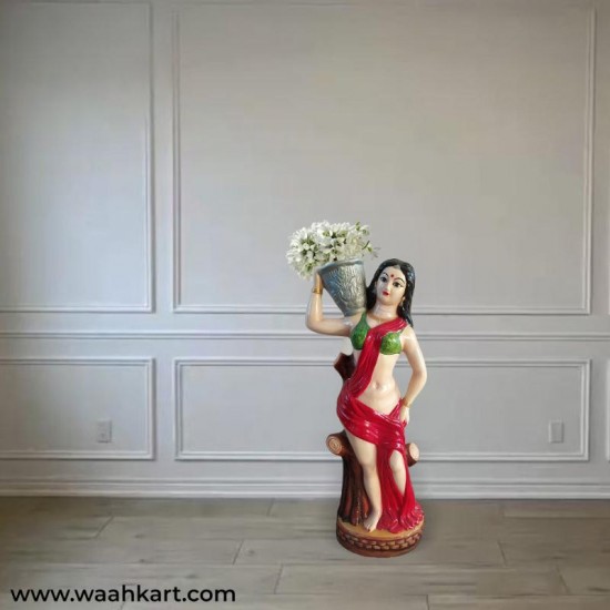 Standing Lady With Flower Vase In Red
