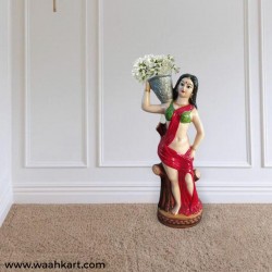 Standing Lady With Flower Vase In Red