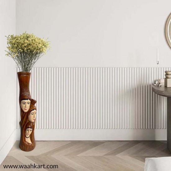 Three Lady Face Wooden Shade Vase