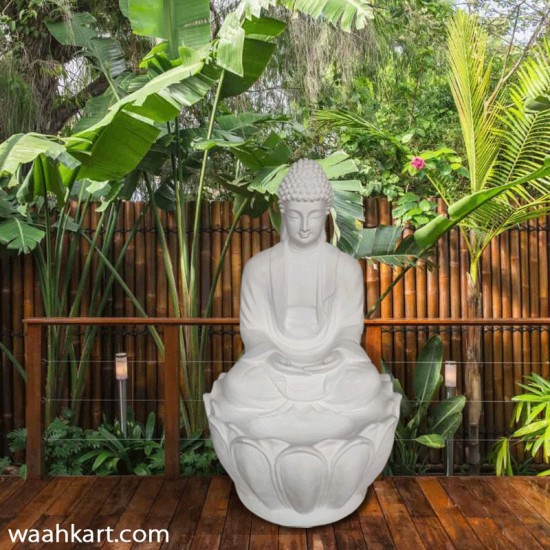 White Meditating Buddha Statue On Lotus