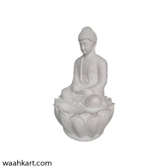 White Meditating Buddha Statue On Lotus