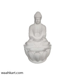 White Meditating Buddha Statue On Lotus