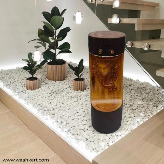 Wooden Look Modern Lady Face With Light Music Fountain