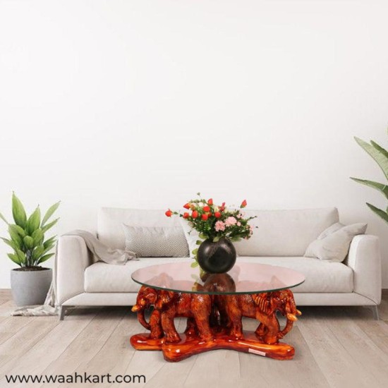 Wooden Shade Elephant Center Table (Without Glass)
